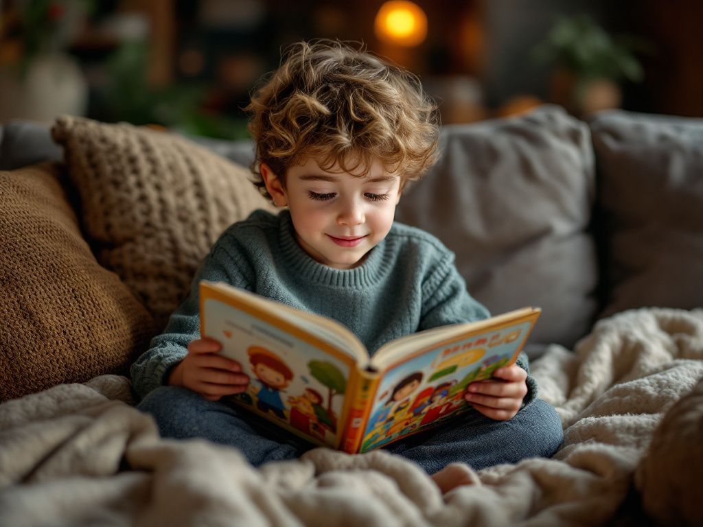 Child reading a printed Shalom Tales book